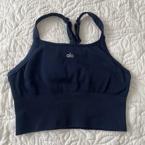 ALO Yoga Women's Navy Seamless Ribbed Favorite Bra Tank Top